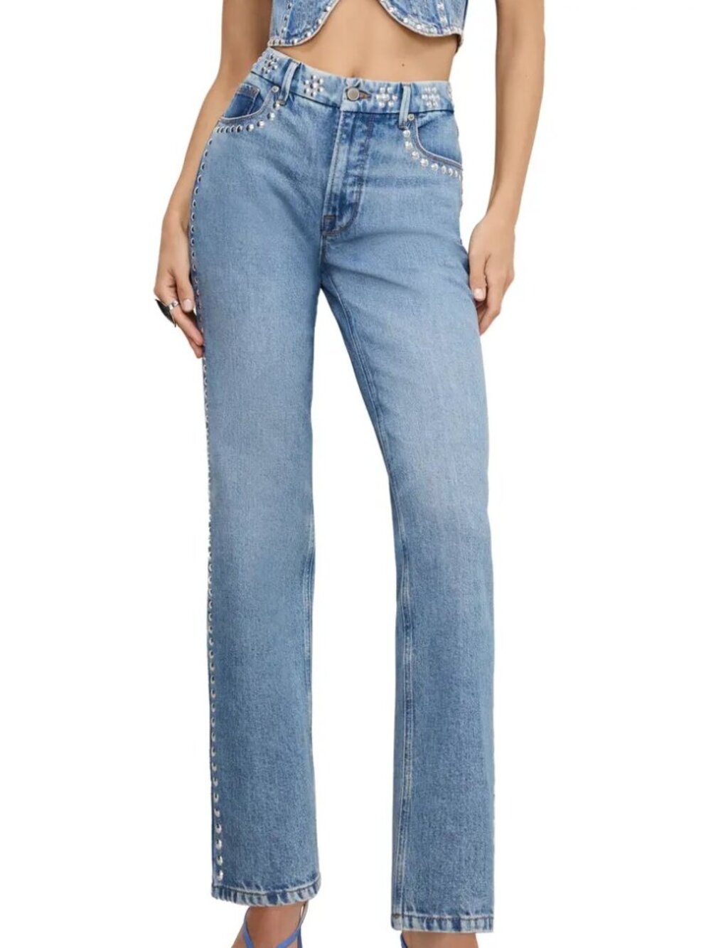 GOOD AMERICAN Good  Icon Stud Straight Leg Jeans in Indigo